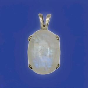 Vintage Natural Moonstone Pendant 925 Sterling Silver Oval Dome